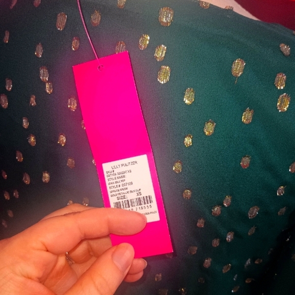 Lilly Pulitzer Green & Metallic Gold "Idina" Silk Blouse (NWT!) - Picture 5 of 10